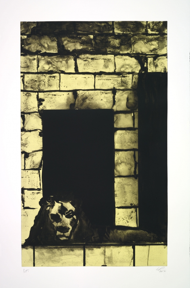 Untitled (Yellow Lion), 2016
Etching with gravure, spitbite, hardground, sugarlift and silkscreen
38 1/4 x 25 1/4 inches
Edition of 30