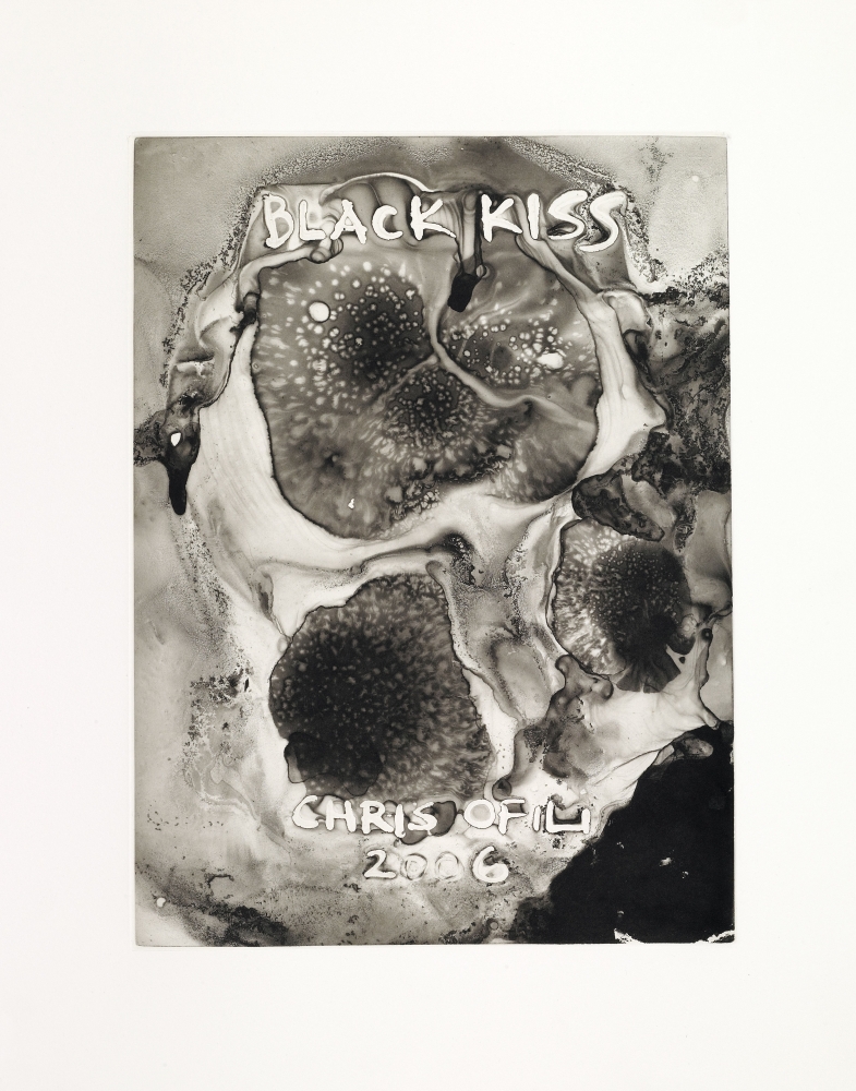 Black Kiss (Title Page), 2006
Portfolio of 13 gravures with chine coll&amp;eacute;, title page, and colophon on Somerset paper handtorn to size in a cloth-covered box with silver stamping.
21 x 17 inches
Edition&amp;nbsp;of 20