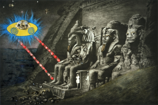 Abu Simbel, 2005
Photogravure, watercolour, colour pencil, varnish, pomade, plasticine, blue fur, gold leaf and crystals
24 1/2&amp;nbsp;x 35 1/2&amp;nbsp;inches&amp;nbsp;
Edition of 25