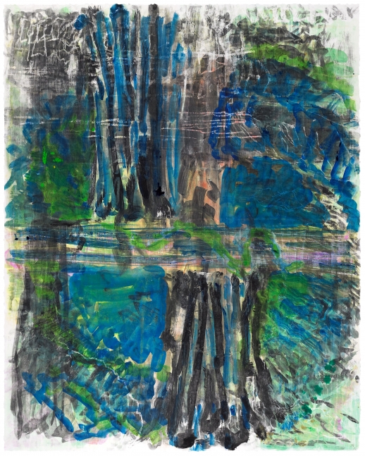 Untitled,&amp;nbsp;2012
Monotype in watercolor, crayon and pencil on Lanaquarelle paper
50 x 40 inches